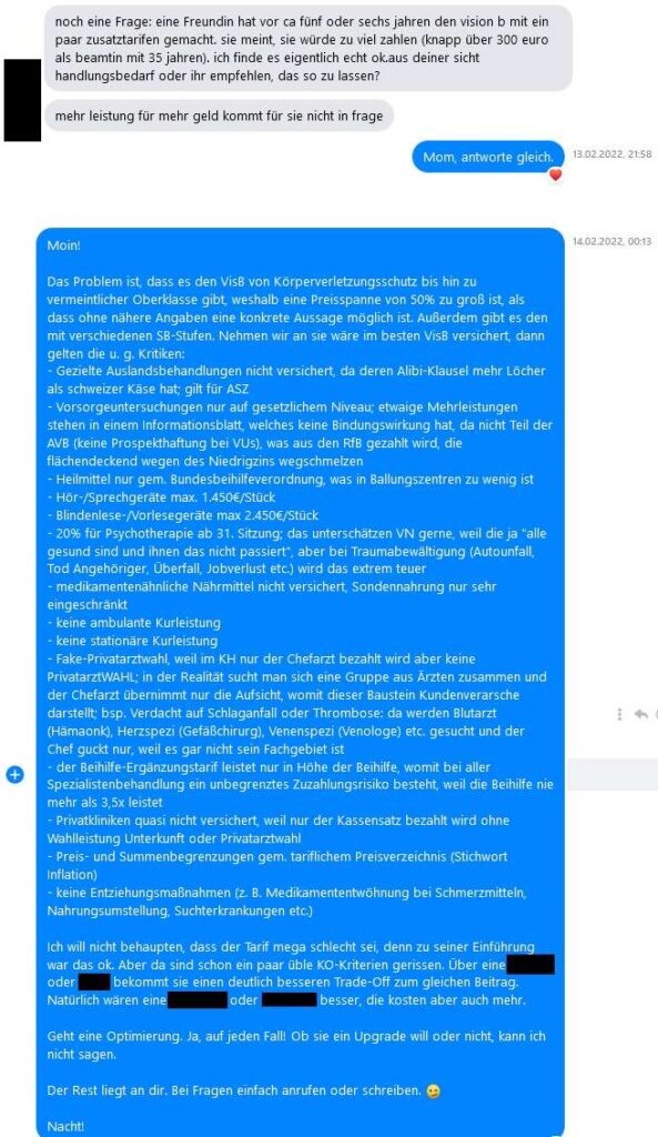 Facebook Gespräch Finanzberater nachts