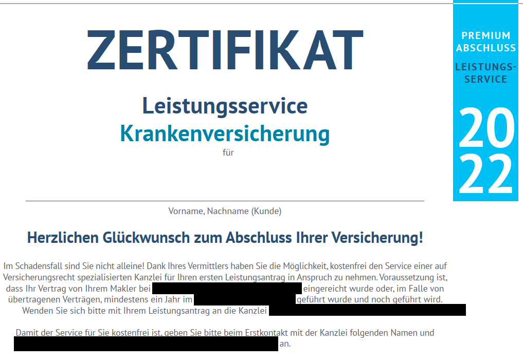 PKV-Leistungszertifikat der Fondsfinanz