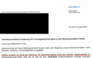 Provisionsanpassung bei der Allianz Private Krankenversicherung