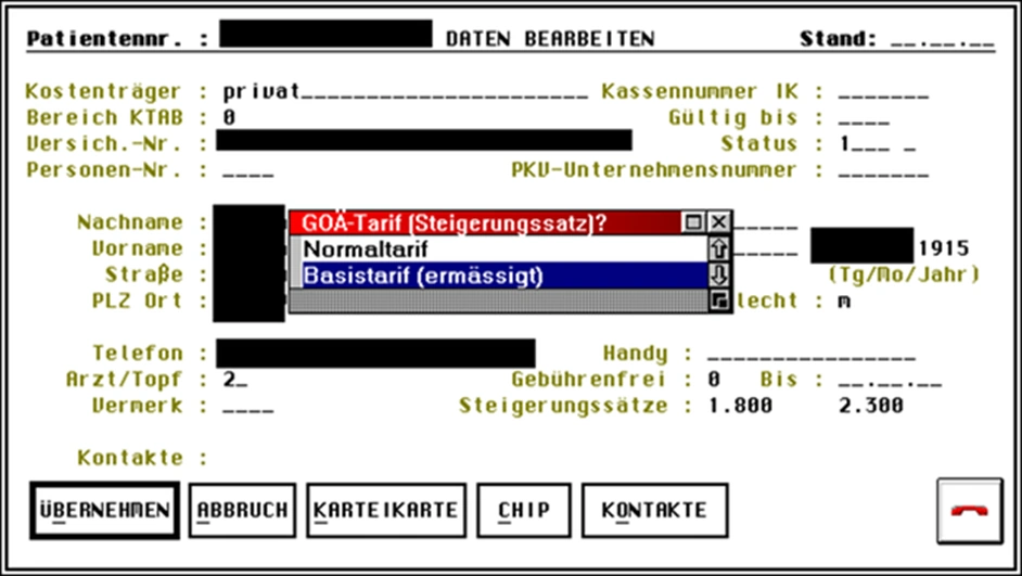 Sozialtarif - Auszug Arzt-Kartei Basistarif