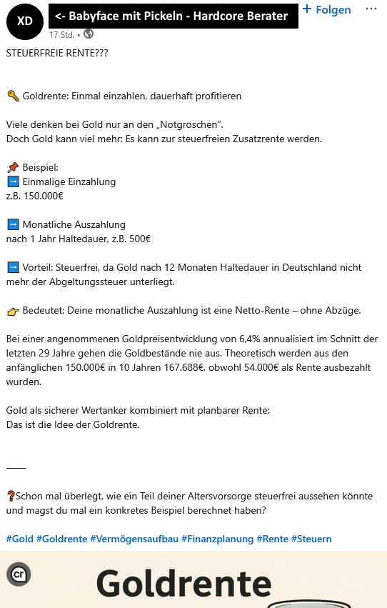 2025-09-26 Die Goldrente - Eine "neue" Bauernfängerei